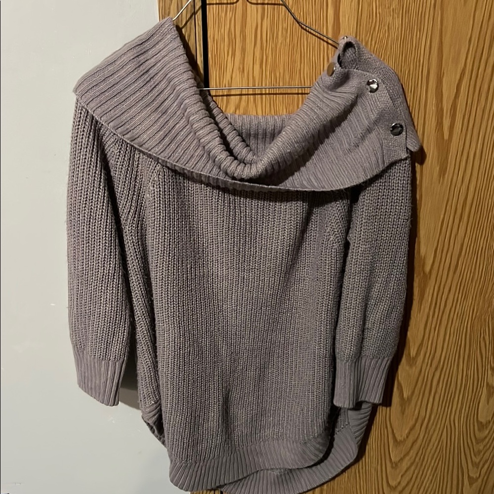89th & Madison Gray Off-the-Shoulder Sweater with Ribbed Knit